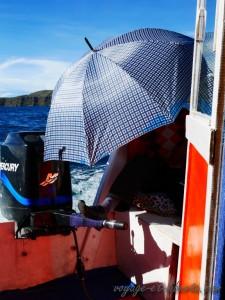l´art bolivien de la navigation . tout est dans le pantalon de costume, les chaussures de ville et le parapluie !